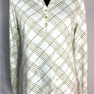 2/$15 Karen Scott White and gold glitter long sleeve Henley top